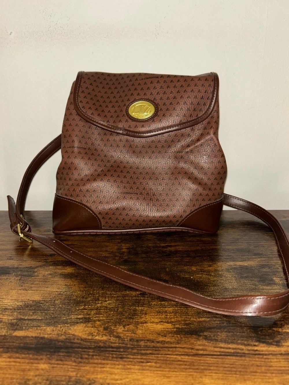 Vintage Liz Claiborne Brown Crossbody Bag with Gold Accent
